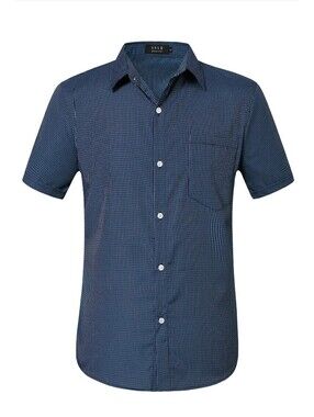 SSLR Men's Short Sleeve Button-Up Shirt in Navy Check